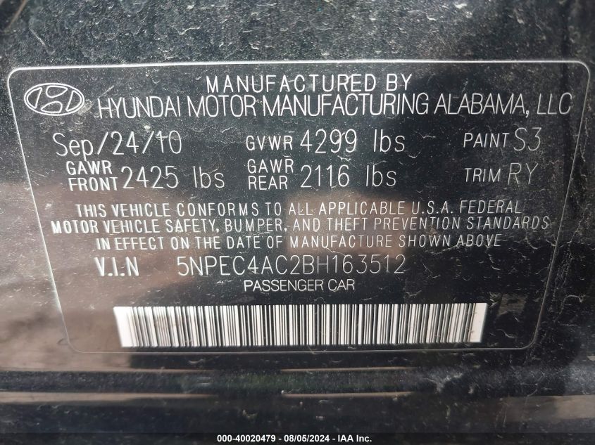 5NPEC4AC2BH163512 2011 Hyundai Sonata Limited