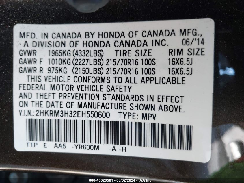 2014 HONDA CR-V LX - 2HKRM3H32EH550600