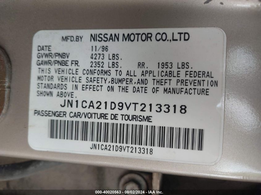 1997 Nissan Maxima Gle/Gxe/Se VIN: JN1CA21D9VT213318 Lot: 40020563