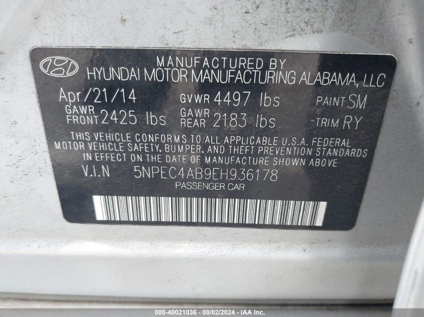 5NPEC4AB9EH936178 | 2014 HYUNDAI SONATA