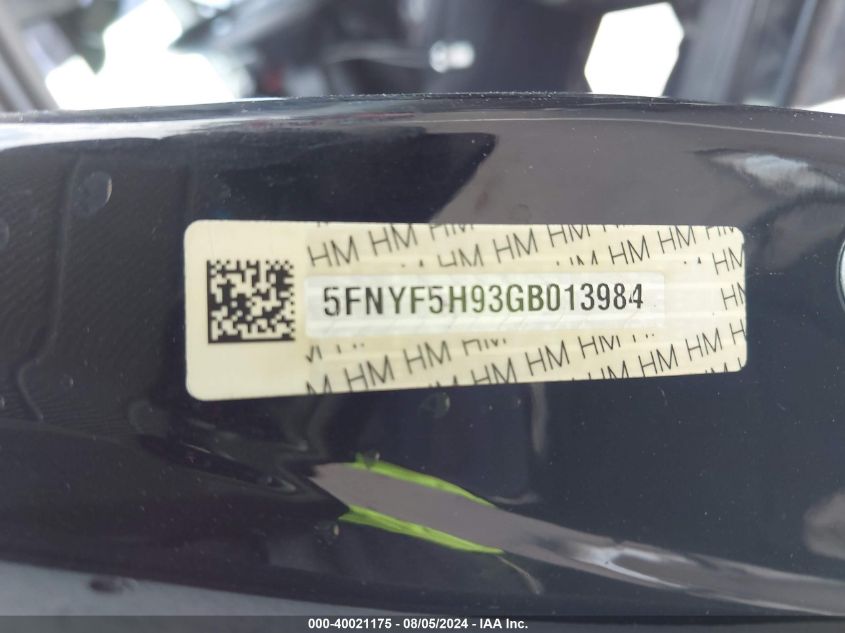 2016 Honda Pilot Touring VIN: 5FNYF5H93GB013984 Lot: 40021175