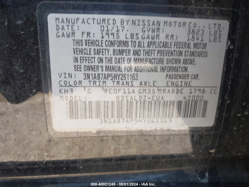 2017 NISSAN SENTRA VIN: 3N1AB7AP5HY261163