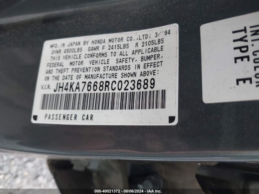 1994 Acura Legend L VIN: JH4KA7668RC023689 Lot: 40021372