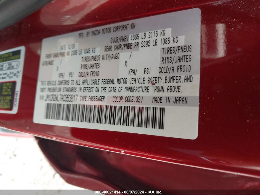 2010 Mazda Mazda5 Grand Touring VIN: JM1CR2WL7A0363817 Lot: 40021414