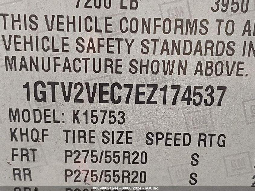 2014 GMC Sierra 1500 Slt VIN: 1GTV2VEC7EZ174537 Lot: 40021644