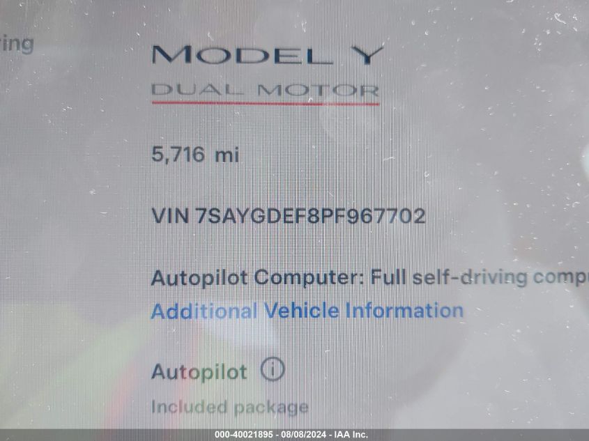 2023 TESLA MODEL Y AWD/PERFORMANCE DUAL MOTOR ALL-WHEEL DRIVE - 7SAYGDEF8PF967702