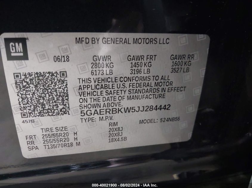 2018 Buick Enclave Essence VIN: 5GAERBKW5JJ284442 Lot: 40021900