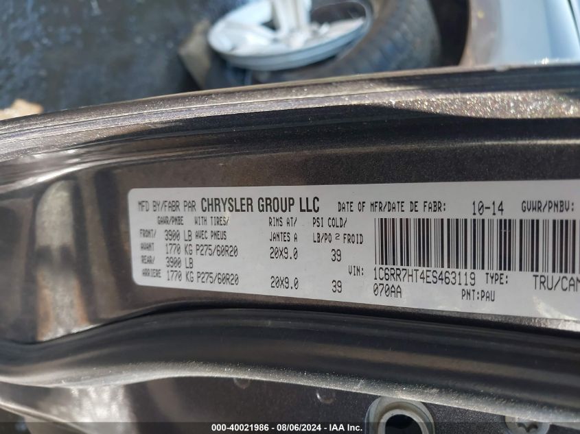 2014 Ram 1500 Sport VIN: 1C6RR7HT4ES463119 Lot: 40021986