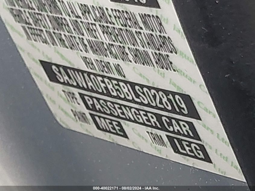 2011 Jaguar Xf VIN: SAJWA0FB5BLS02819 Lot: 40022171