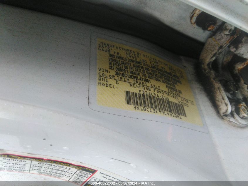 2009 Nissan Versa 1.8S VIN: 3N1BC13E99L431081 Lot: 40022332