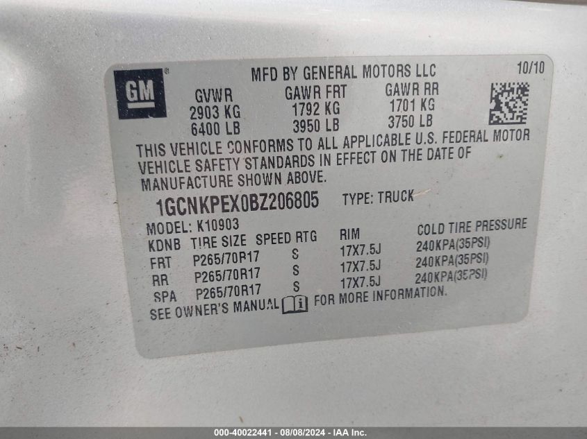 2011 Chevrolet Silverado 1500 Work Truck VIN: 1GCNKPEX0BZ206805 Lot: 40022441