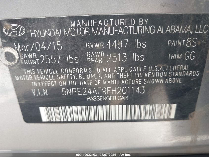 2015 HYUNDAI SONATA SE - 5NPE24AF9FH201143