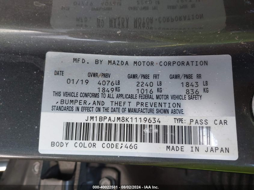 JM1BPAJM8K1119634 2019 Mazda Mazda3