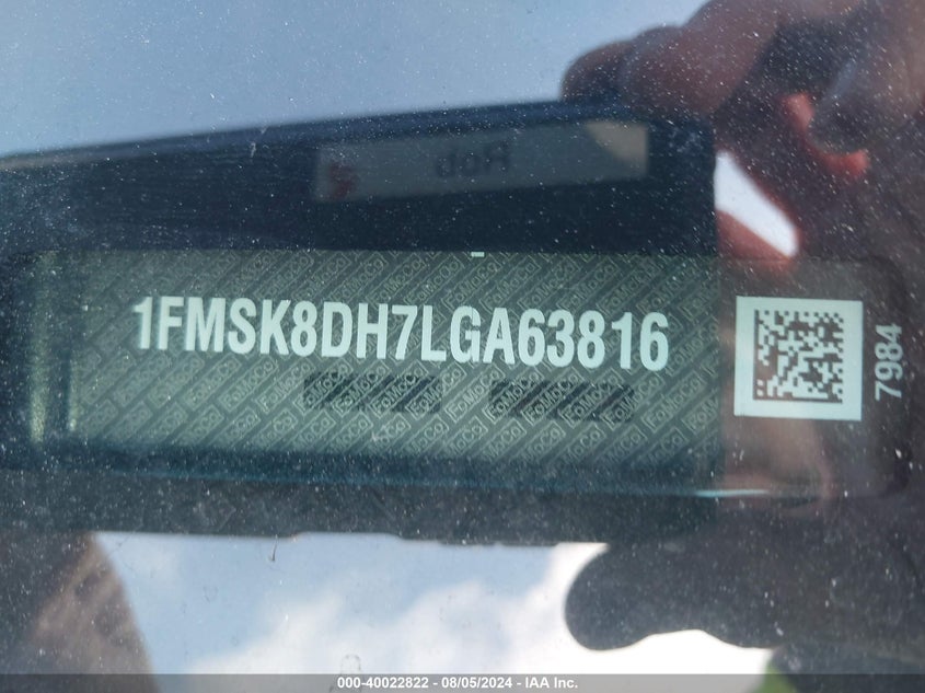 VIN 1FMSK8DH7LGA63816 2020 FORD EXPLORER XLT