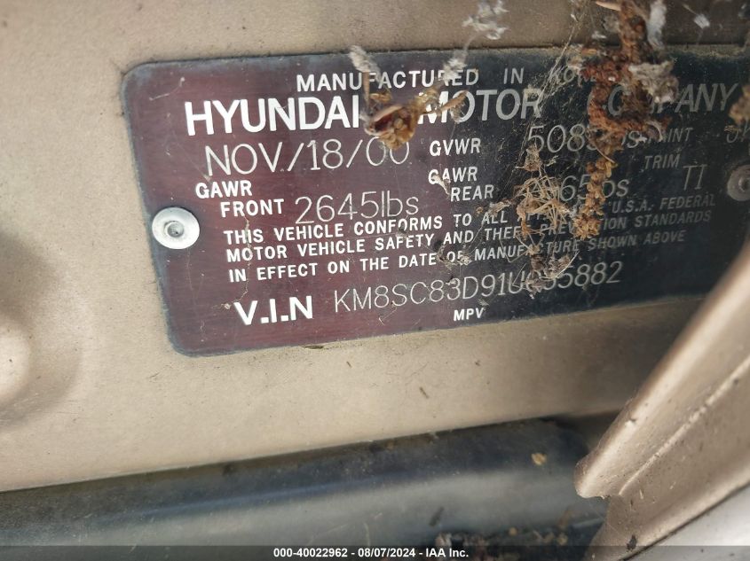 2001 Hyundai Santa Fe 2.7L V6 Gls/2.7L V6 Lx VIN: KM8SC83D91U035882 Lot: 40022962