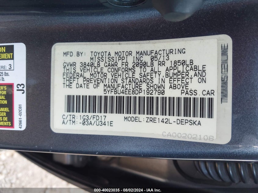2013 TOYOTA COROLLA S - 5YFBU4EE8DP192790