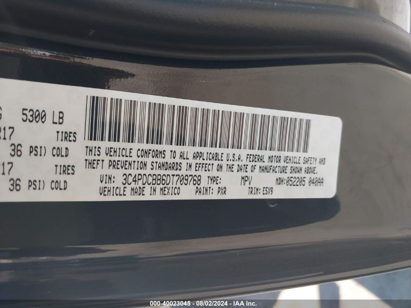 2013 Dodge Journey Sxt VIN: 3C4PDCBB6DT709768 Lot: 40023045