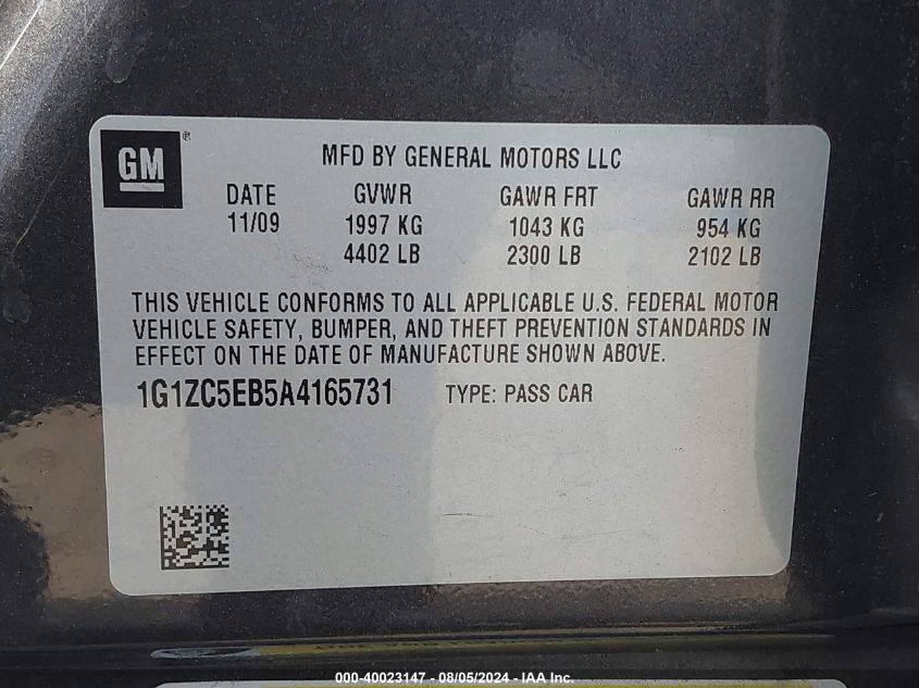 2010 Chevrolet Malibu Lt VIN: 1G1ZC5EB5A4165731 Lot: 40023147