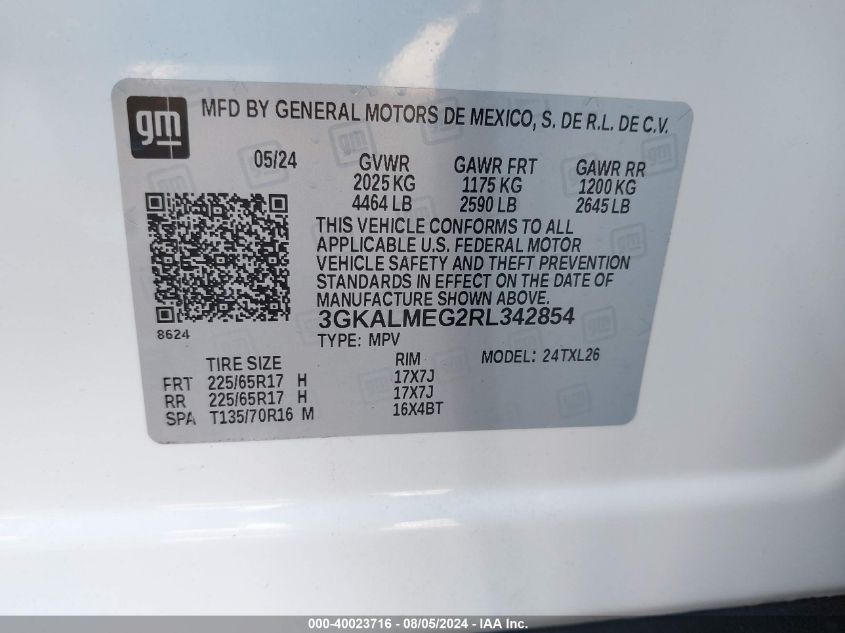 2024 GMC Terrain Sle VIN: 3GKALMEG2RL342854 Lot: 40023716