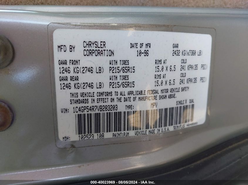 1997 Chrysler Town & Country Lx VIN: 1C4GP54R7VB283203 Lot: 40023969