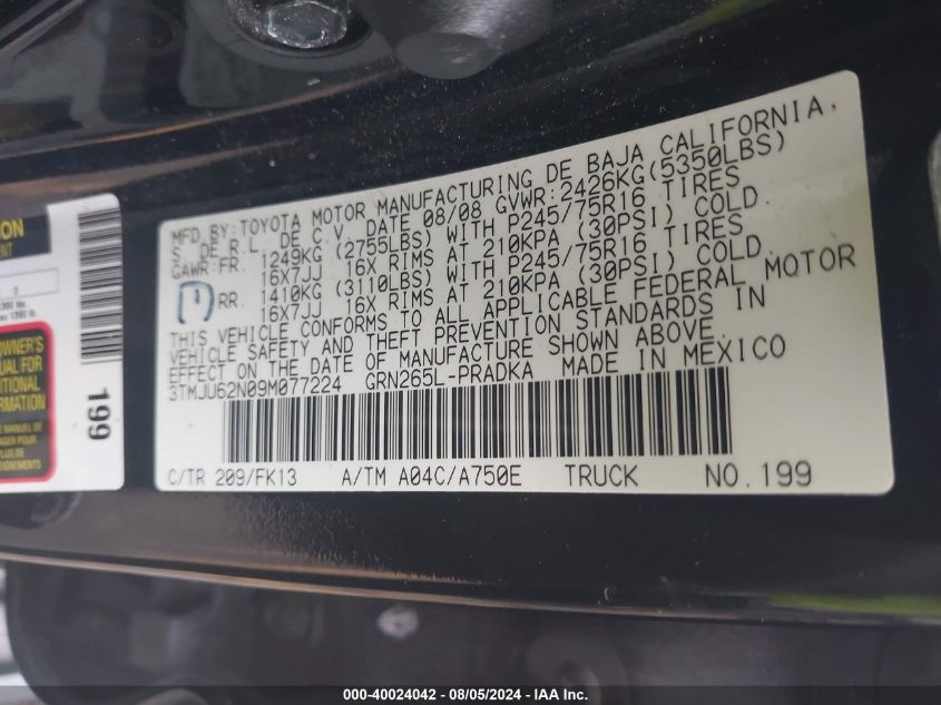 3TMJU62N09M077224 2009 Toyota Tacoma Prerunner V6