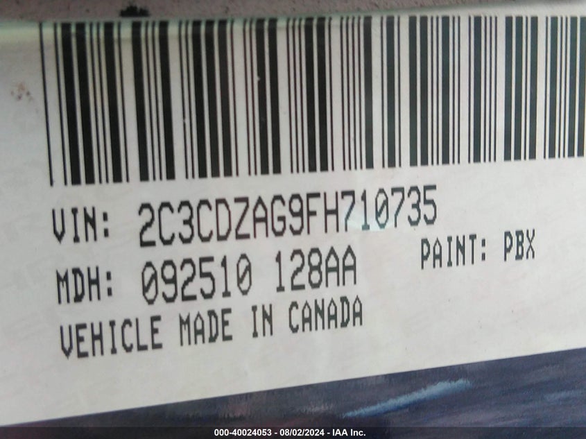 2015 Dodge Challenger Sxt VIN: 2C3CDZAG9FH710735 Lot: 40024053