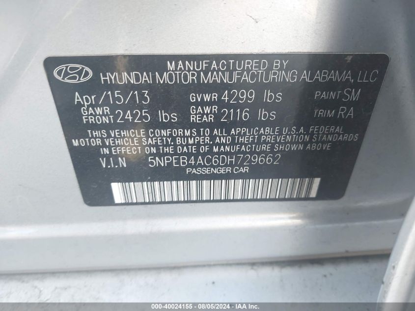 2013 HYUNDAI SONATA GLS - 5NPEB4AC6DH729662