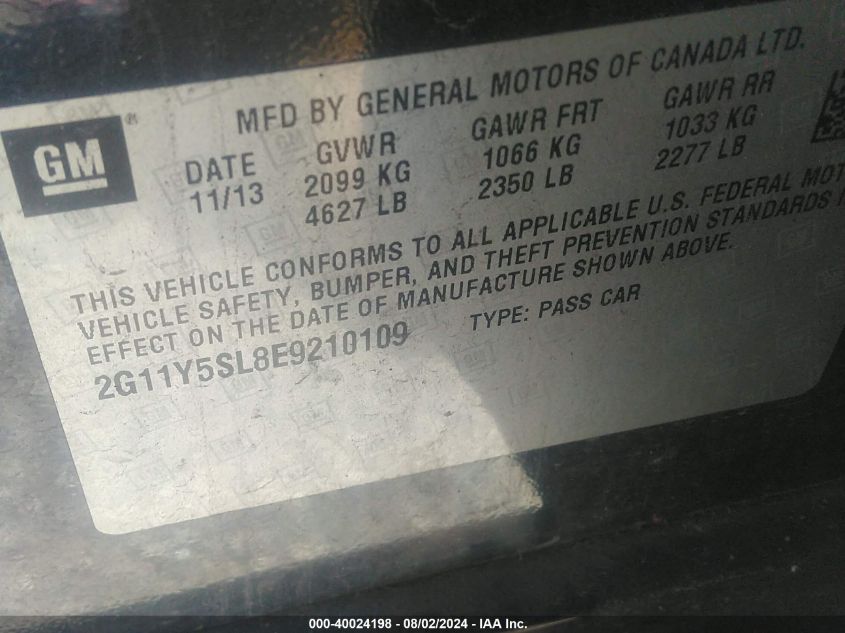 2014 Chevrolet Impala 1Ls VIN: 2G11Y5SL8E9210109 Lot: 40024198