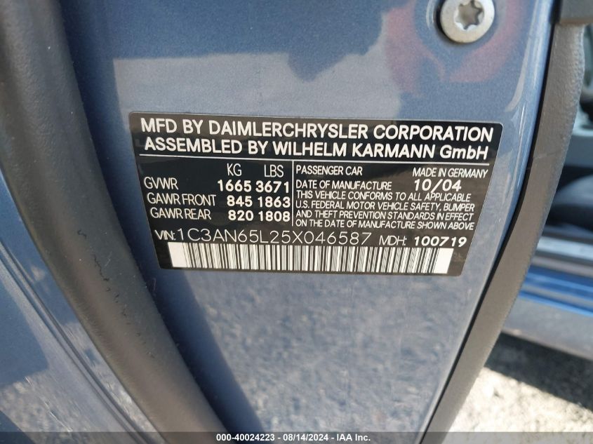 2005 Chrysler Crossfire Limited VIN: 1C3AN65L25X046587 Lot: 40024223