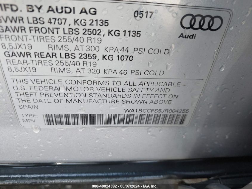 2018 AUDI Q3 2.0T PREMIUM/2.0T SPORT PREMIUM - WA1BCCFS5JR004255