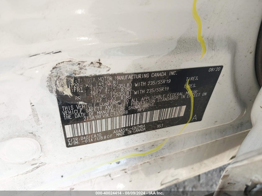 2020 TOYOTA RAV4 XLE PREMIUM - 2T3A1RFV9LC137688