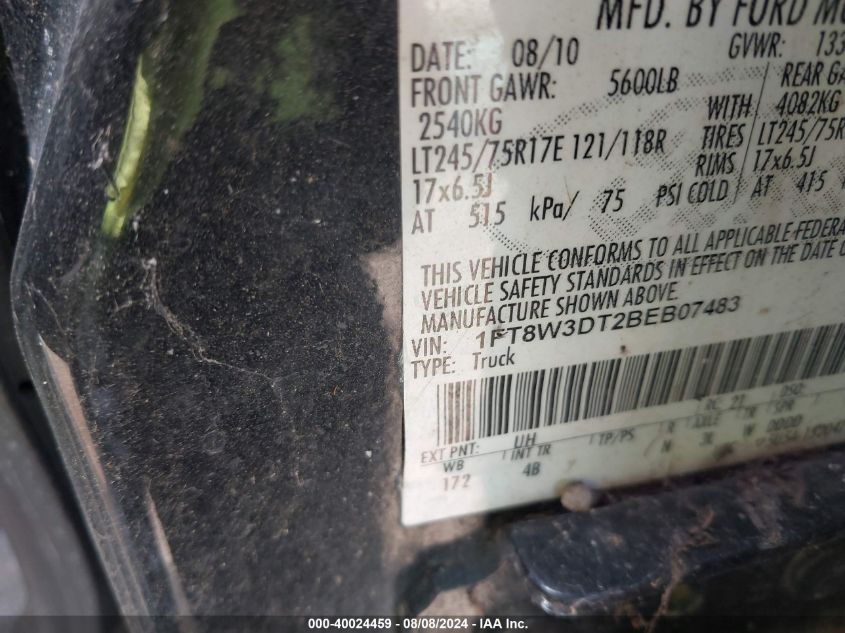 2011 Ford F350 Super Duty VIN: 1FT8W3DT2BEB07483 Lot: 40024459