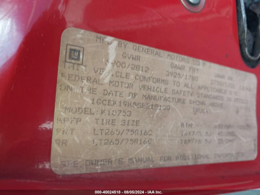 1995 Chevrolet Gmt-400 K1500 VIN: 1GCEK19K5SE218130 Lot: 40024518