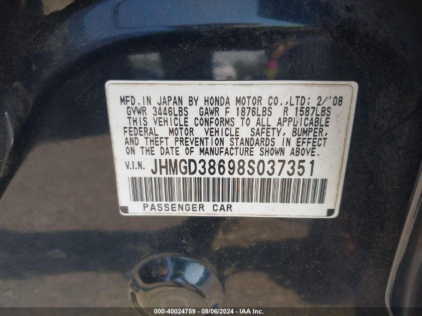 JHMGD38698S037351 2008 Honda Fit Sport