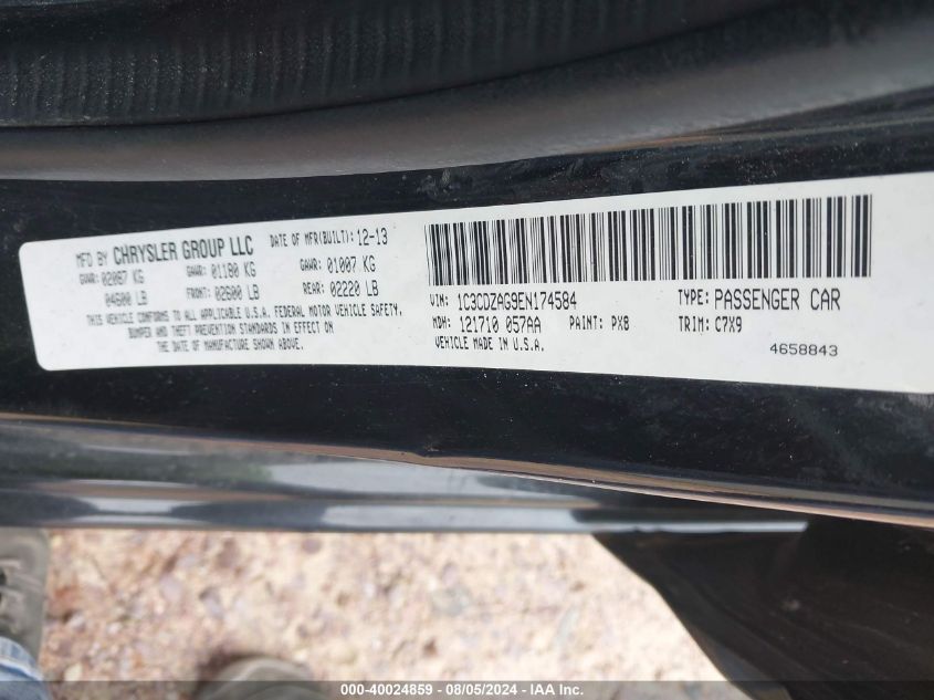 2014 Dodge Avenger Se VIN: 1C3CDZAG9EN174584 Lot: 40024859