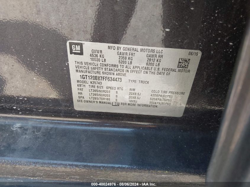 2015 GMC Sierra K2500 Denali VIN: 1GT120E87FF634473 Lot: 40024976