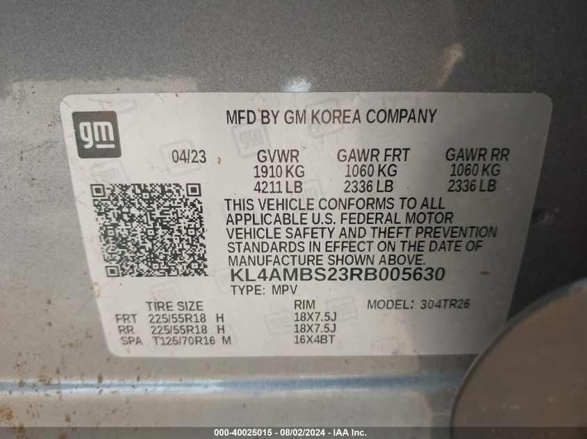 2024 Buick Encore Gx Preferred Fwd VIN: KL4AMBS23RB005630 Lot: 40025015