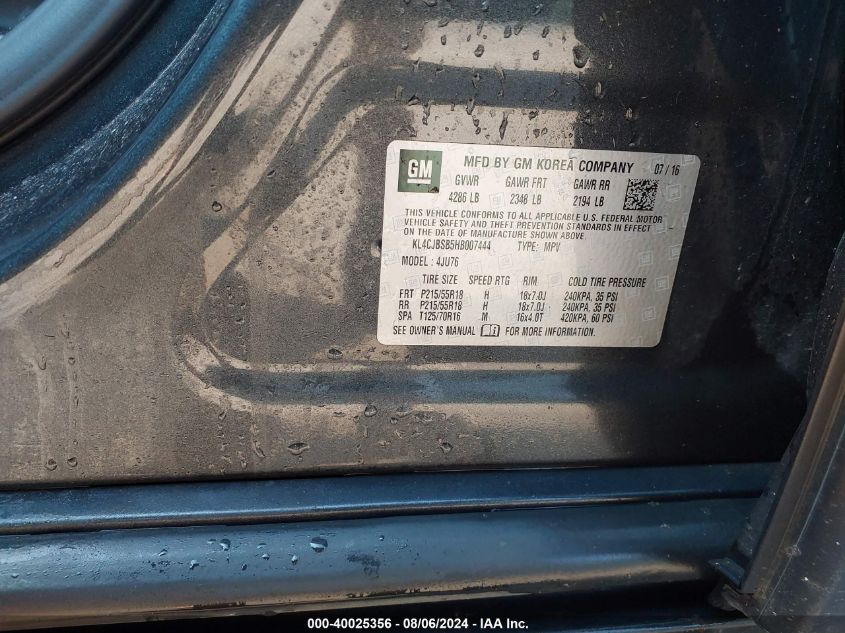 2017 Buick Encore Preferred Ii VIN: KL4CJBSB5HB007444 Lot: 40025356