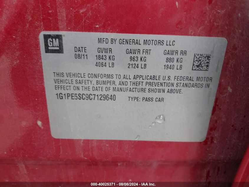 2012 Chevrolet Cruze Lt VIN: 1G1PE5SC9C7129640 Lot: 40025371