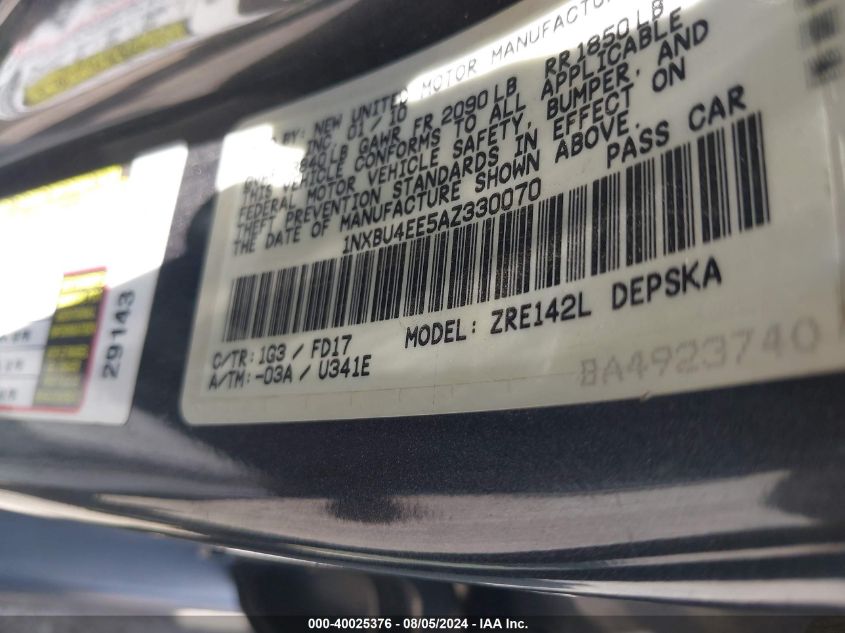 2010 Toyota Corolla S VIN: 1NXBU4EE5AZ330070 Lot: 40025376