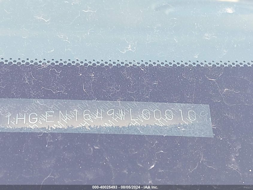 1998 Honda Civic Gx VIN: 1HGEN1649WL000109 Lot: 40025493