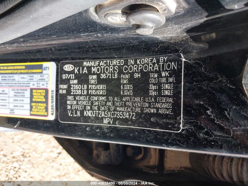 2012 Kia Soul VIN: KNDJT2A5XC7353472 Lot: 40025495