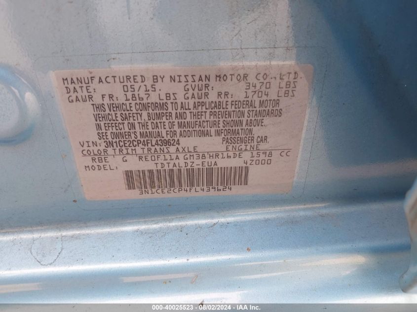 3N1CE2CP4FL439624 2015 Nissan Versa Note Sv