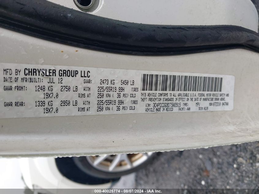 2013 Dodge Journey Crew VIN: 3C4PDCDG9DT502915 Lot: 40025774