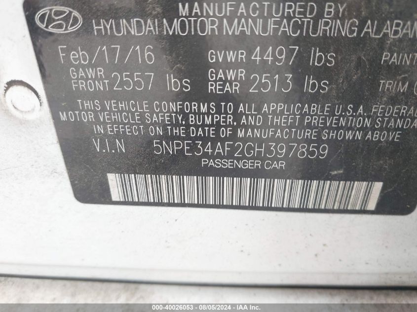 2016 HYUNDAI SONATA SPORT - 5NPE34AF2GH397859