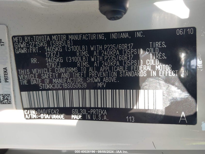 2011 Toyota Sienna Le V6 VIN: 5TDKK3DC1BS050639 Lot: 40026196