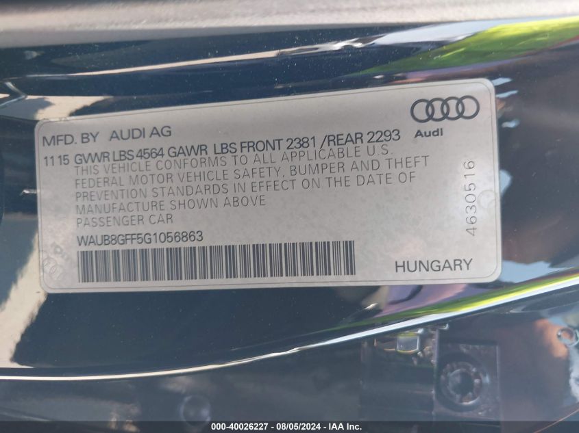 WAUB8GFF5G1056863 2016 Audi A3 2.0T Premium