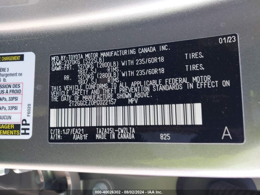 2023 Lexus Nx 350 Premium VIN: 2T2GGCEZ0PC022157 Lot: 40026302