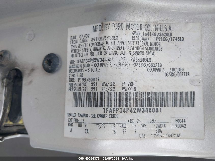 1FAFP34P42W348081 2002 Ford Focus Se