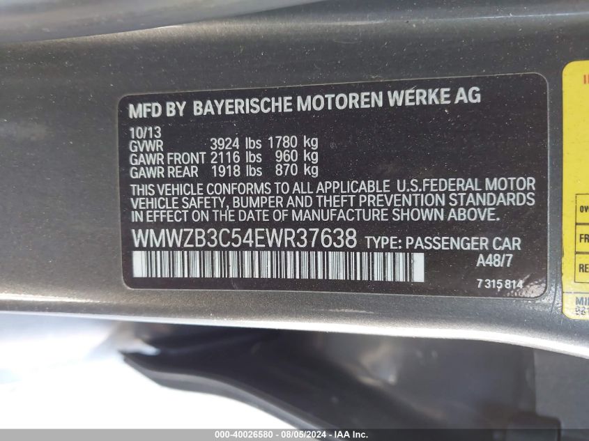 2014 Mini Cooper Countryman VIN: WMWZB3C54EWR37638 Lot: 40026580